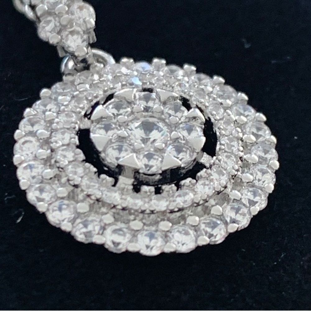 Men’s Crystal Medallion Pendant Necklace Silver Tone Pavé Zirconia